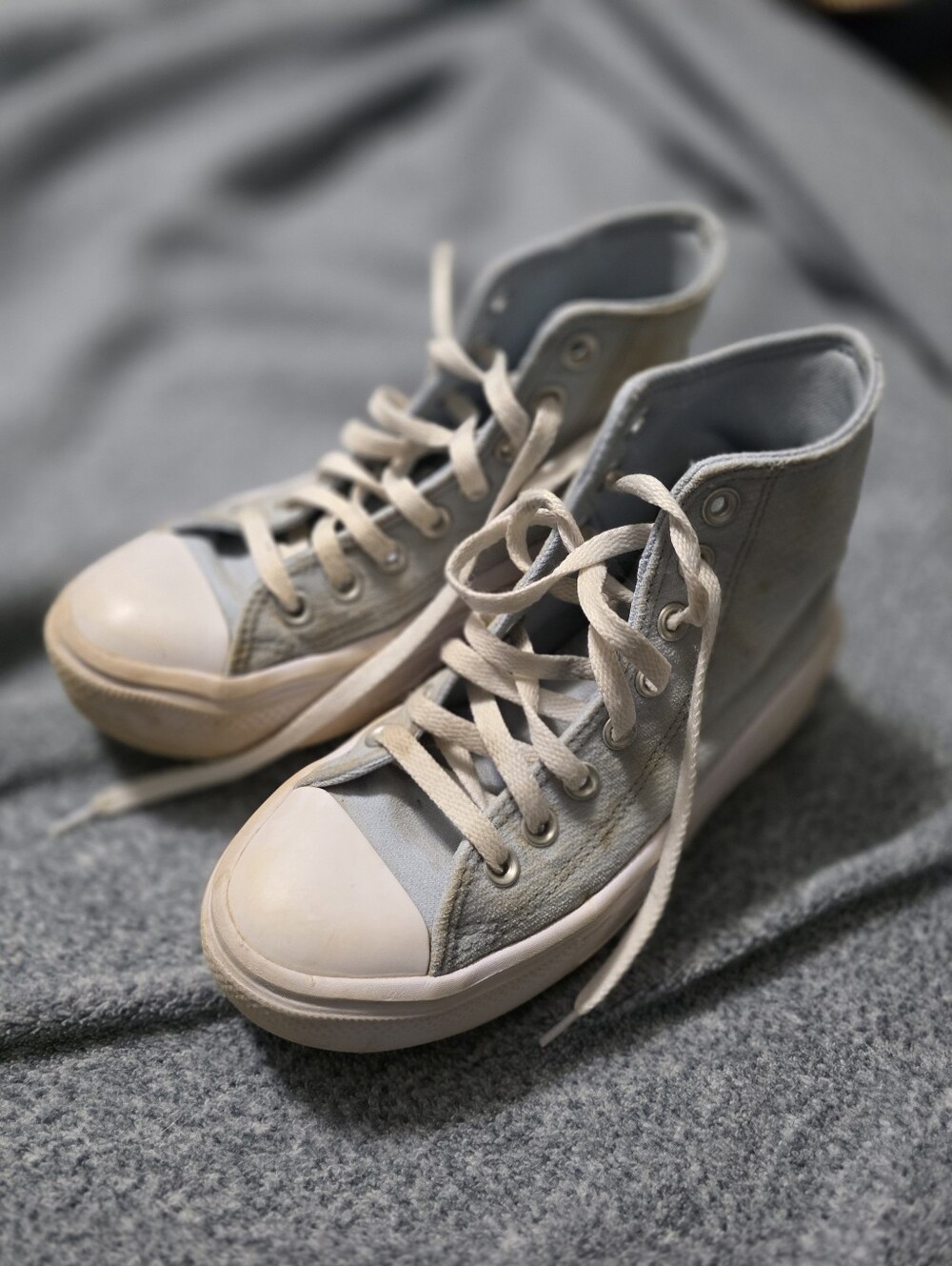 High-Top Converse Canvas Sneakers in Light Blue and White